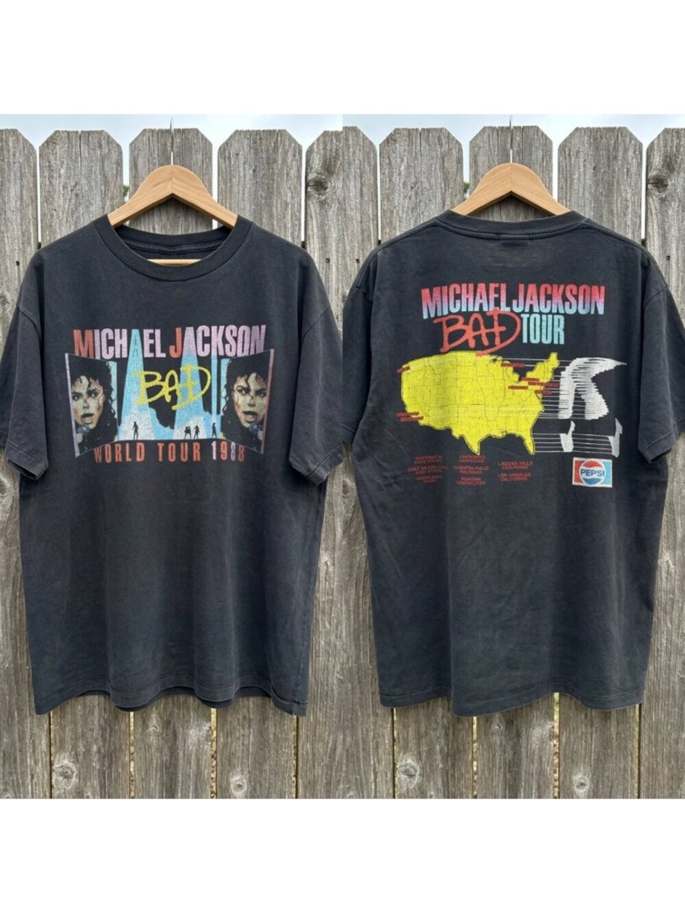 Michael Jackson Bad Tour 1988 Vintage Tee Double Sided Washed Black Shirt
